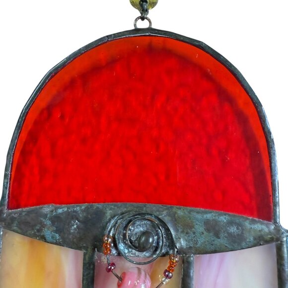 Stained Glass Hamsa Hand Suncatcher Bead Accents Jewish Window Decor Gift 6" - Picture 4 of 12
